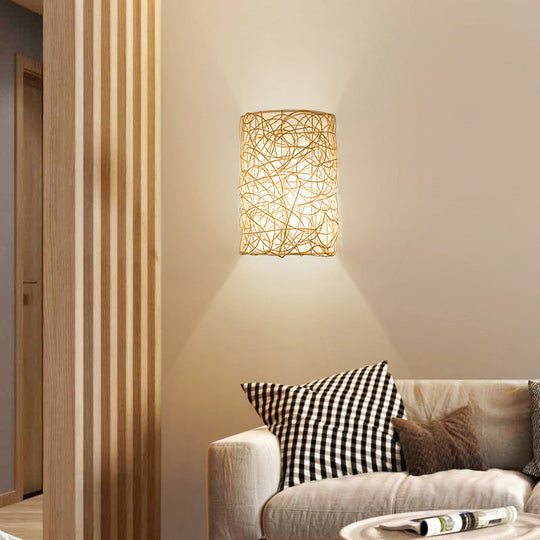 Nordic Style Rattan Wall Lamp - Half Cylinder Shape For Corridors