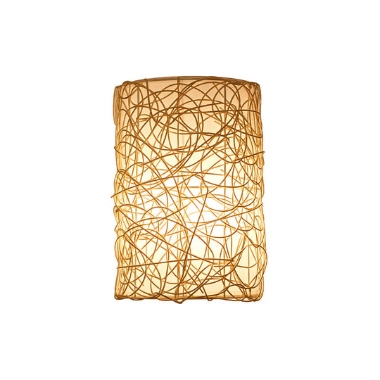 Nordic Style Rattan Wall Lamp - Half Cylinder Shape For Corridors