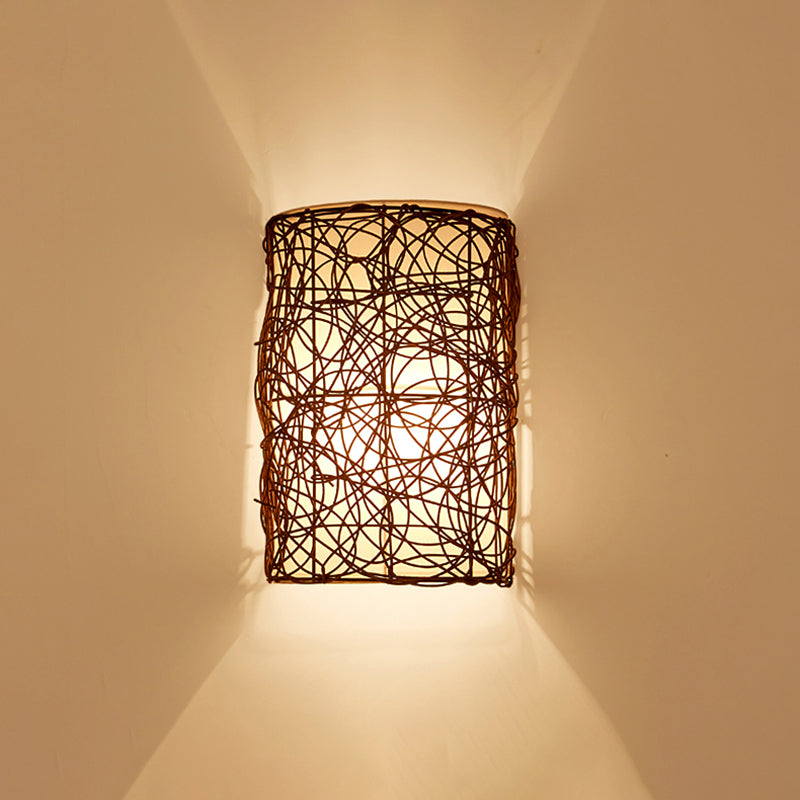 Nordic Style Rattan Wall Lamp - Half Cylinder Shape For Corridors Coffee