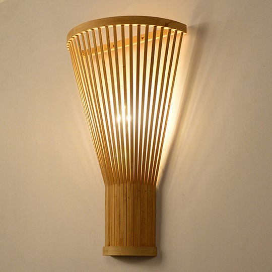 Minimalist Tapered Bamboo Wall Mount Light - Single Living Room Fixture Wood