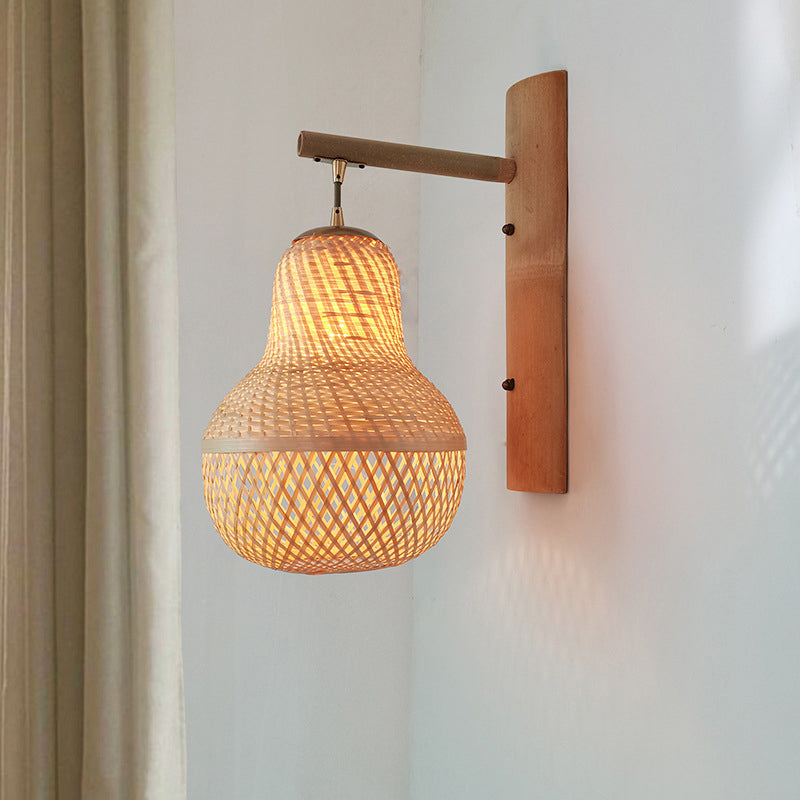 Bamboo Single-Bulb Wall Mounted Lamp: Handcrafted Corridor Light Fixture In Contemporary Wood Design