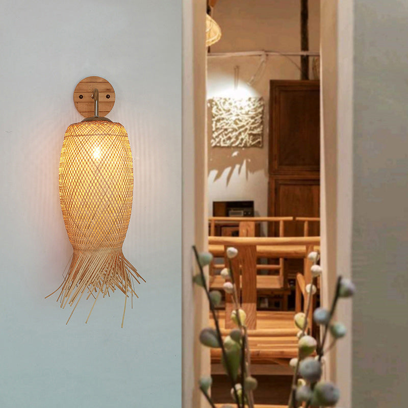 Bamboo Single-Bulb Wall Mounted Lamp: Handcrafted Corridor Light Fixture In Contemporary Wood Design