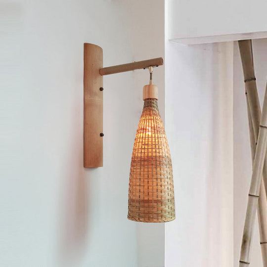 Bamboo Single-Bulb Wall Mounted Lamp: Handcrafted Corridor Light Fixture In Contemporary Wood Design