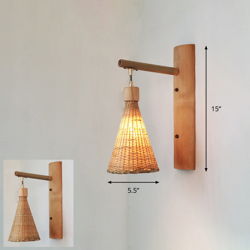 Bamboo Single-Bulb Wall Mounted Lamp: Handcrafted Corridor Light Fixture In Contemporary Wood Design