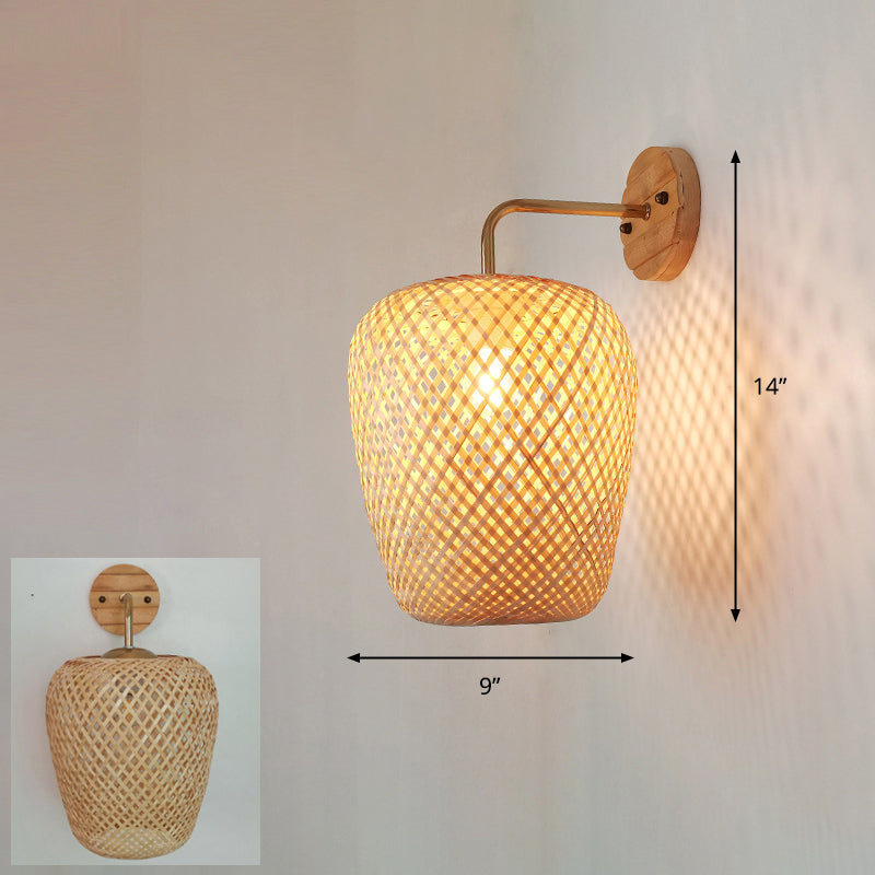 Bamboo Single-Bulb Wall Mounted Lamp: Handcrafted Corridor Light Fixture In Contemporary Wood Design