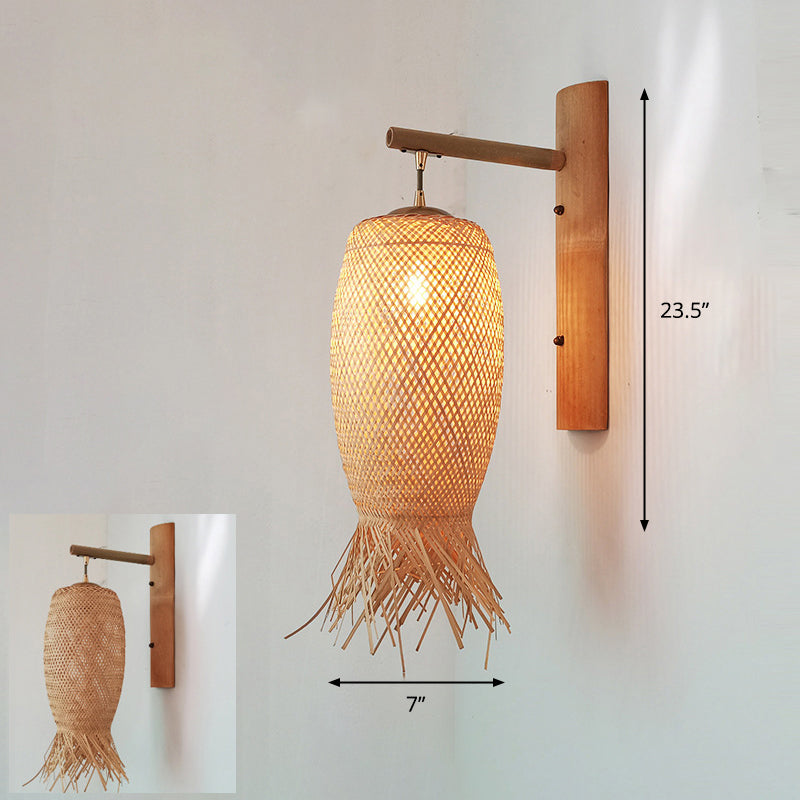 Bamboo Single-Bulb Wall Mounted Lamp: Handcrafted Corridor Light Fixture In Contemporary Wood Design