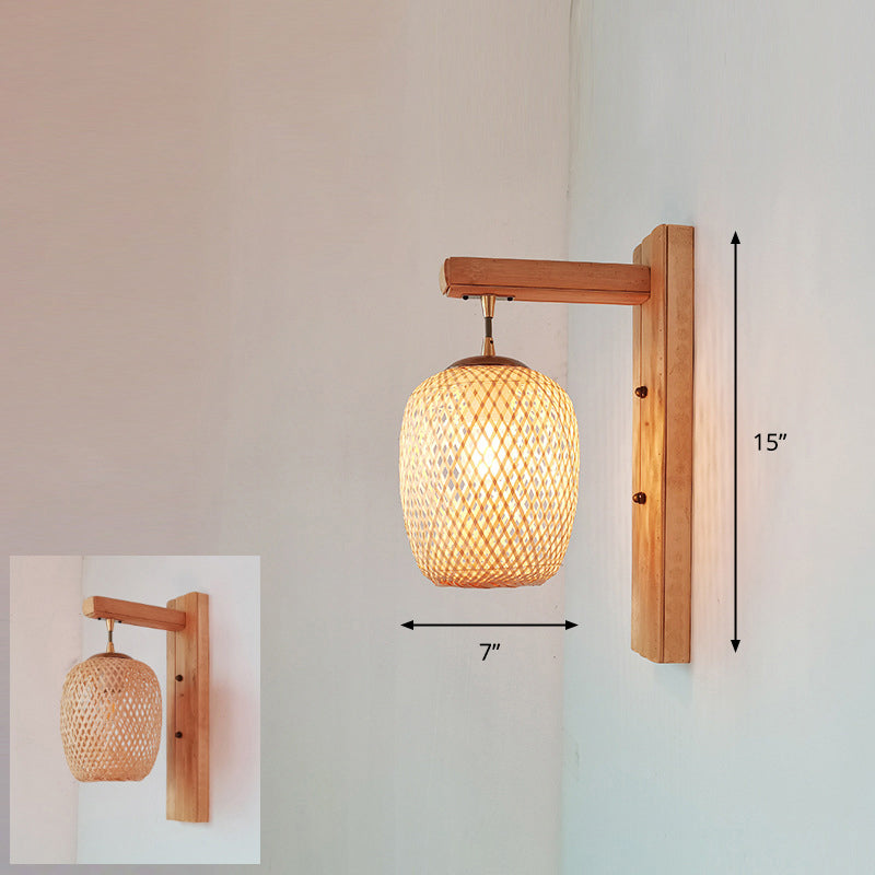 Bamboo Single-Bulb Wall Mounted Lamp: Handcrafted Corridor Light Fixture In Contemporary Wood Design