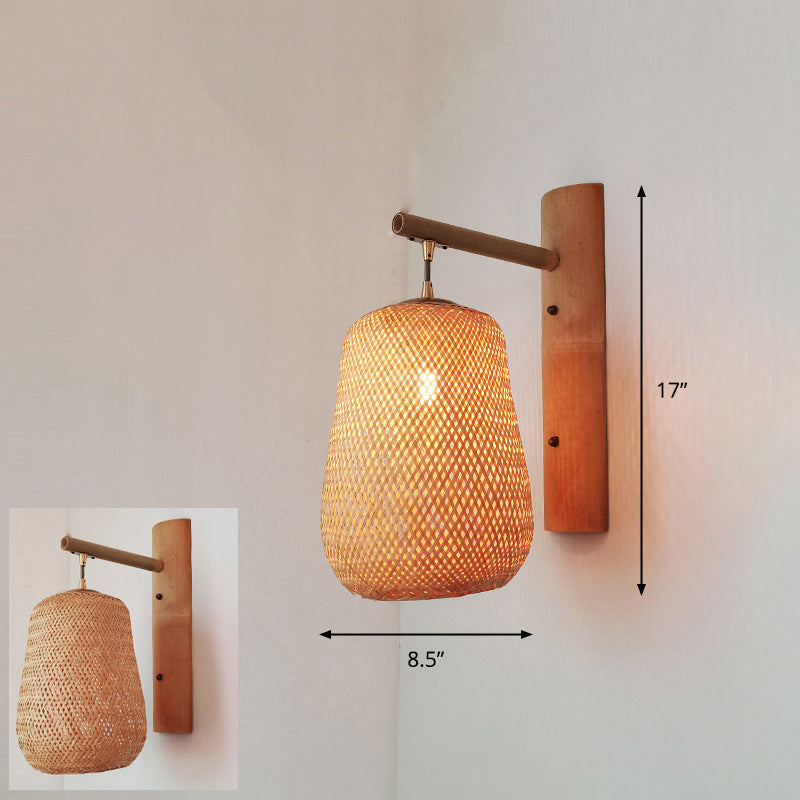 Bamboo Single-Bulb Wall Mounted Lamp: Handcrafted Corridor Light Fixture In Contemporary Wood Design