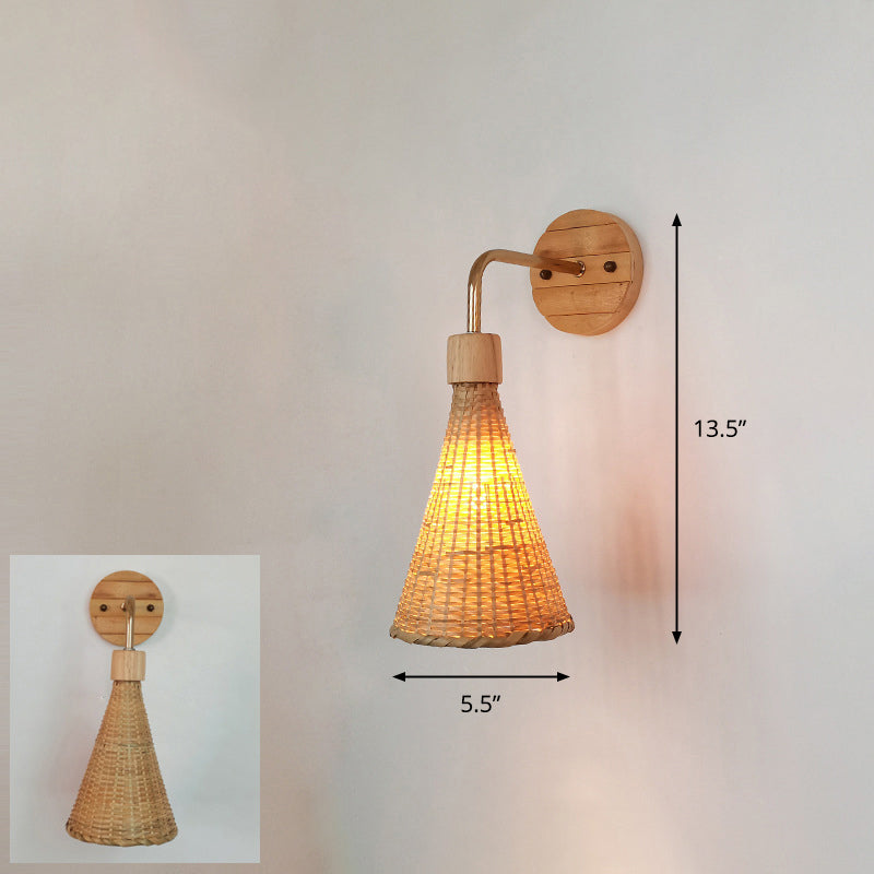 Bamboo Single-Bulb Wall Mounted Lamp: Handcrafted Corridor Light Fixture In Contemporary Wood Design