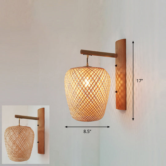 Bamboo Single-Bulb Wall Mounted Lamp: Handcrafted Corridor Light Fixture In Contemporary Wood Design