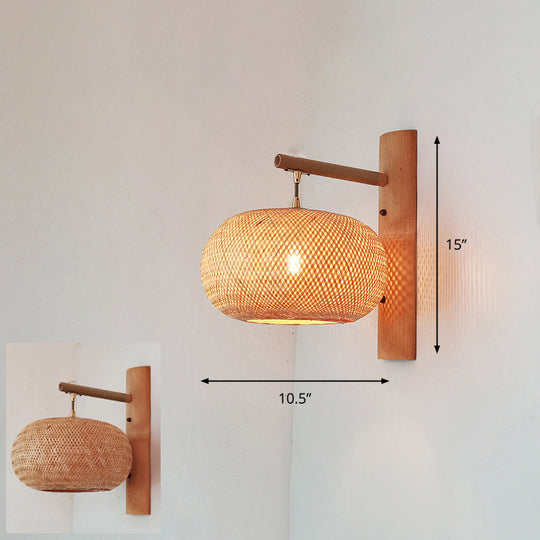 Bamboo Single-Bulb Wall Mounted Lamp: Handcrafted Corridor Light Fixture In Contemporary Wood Design