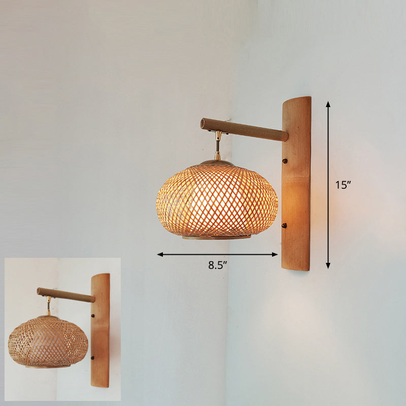 Bamboo Single-Bulb Wall Mounted Lamp: Handcrafted Corridor Light Fixture In Contemporary Wood Design