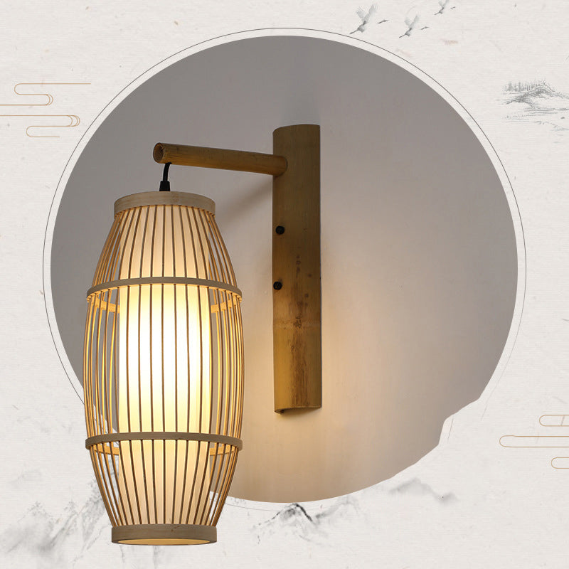 Nordic Style Bamboo Handmade Wall Lamp - Wood Light For Corridor 1 Bulb Fixture / A