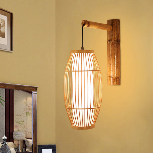 Minimalist Bamboo Wall Light: 1-Head Wood Fixture For Restaurant Lighting / 8.5