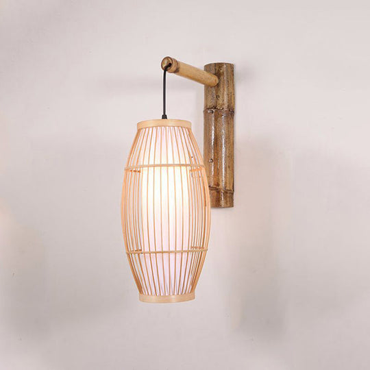 Minimalist Bamboo Wall Light: 1-Head Wood Fixture For Restaurant Lighting