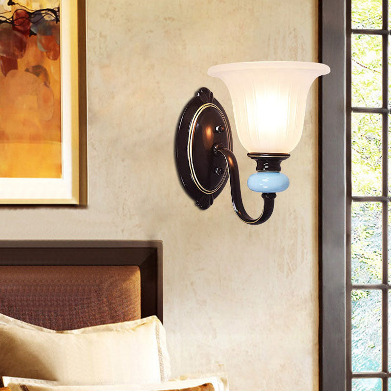 Black Vintage Flared Wall Light With 1 And White Glass For Foyer