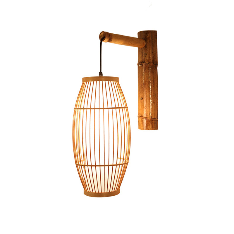 Minimalist Bamboo Wall Light: 1-Head Wood Fixture For Restaurant Lighting