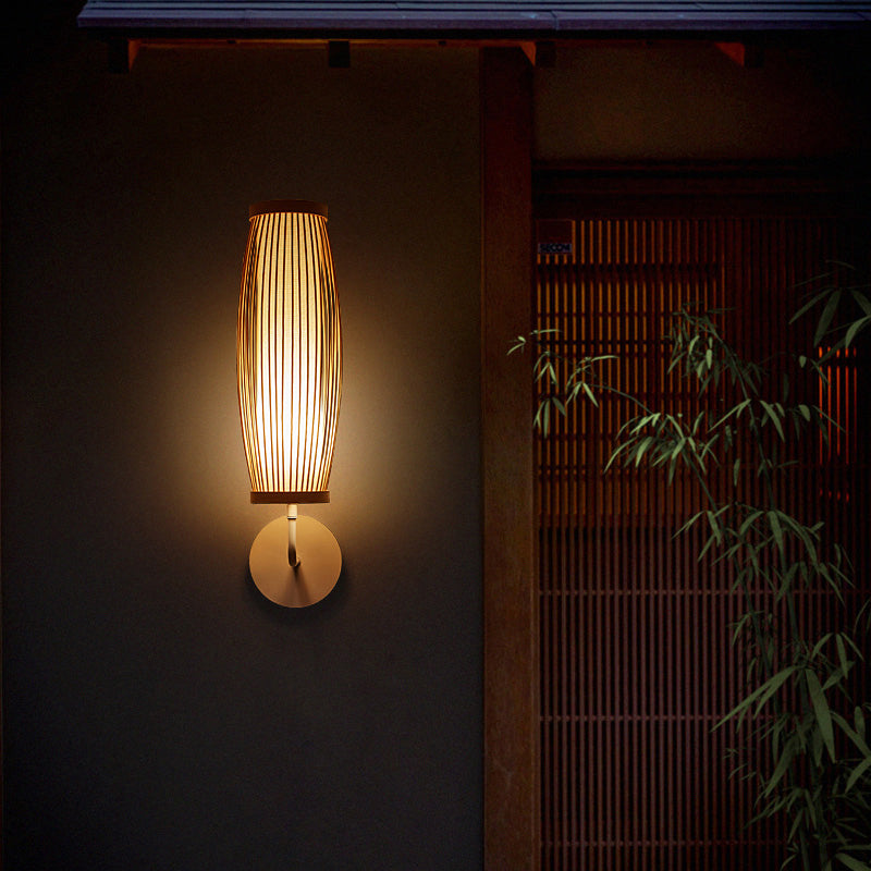 Elongated Bamboo Wall Lamp For South-East Asian Corridors - Wood Mount