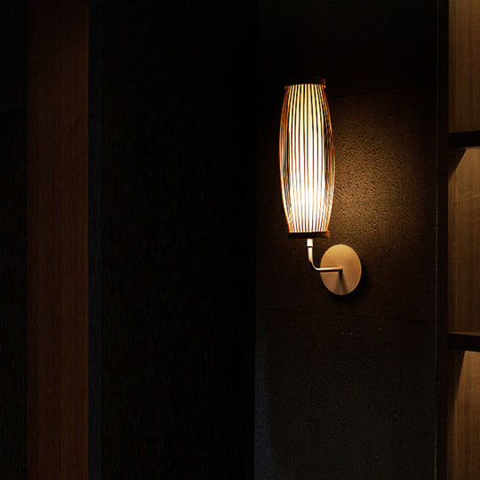 Elongated Bamboo Wall Lamp For South-East Asian Corridors - Wood Mount