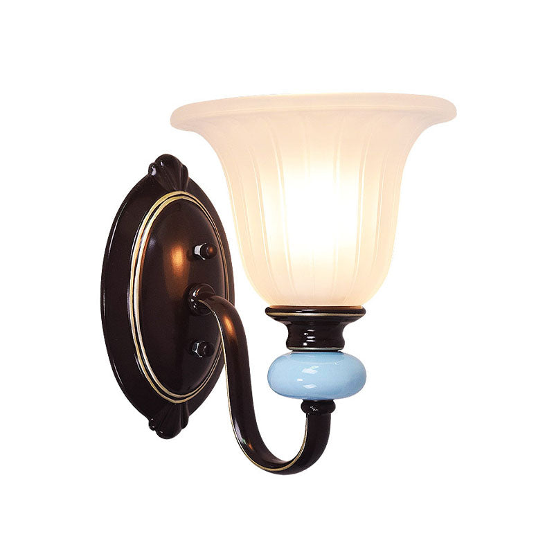 Black Vintage Flared Wall Light With 1 And White Glass For Foyer