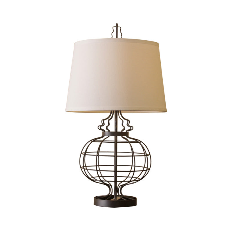 White Bedroom Desk Lamp: Traditional Reading Light With Drum Fabric Shade - 1