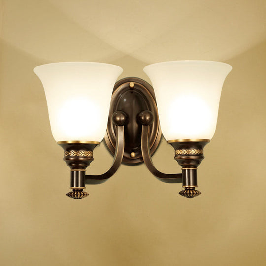 Retro Flared Sconce Light Fixture - White Glass Wall Mounted With Metal Curved Arm In Black-Gold