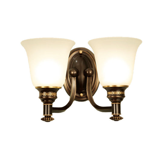 Retro Flared Sconce Light Fixture - White Glass Wall Mounted With Metal Curved Arm In Black-Gold