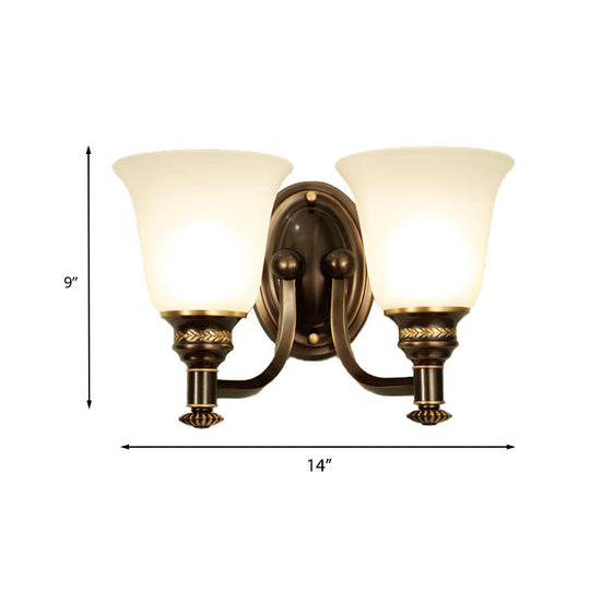 Retro Flared Sconce Light Fixture - White Glass Wall Mounted With Metal Curved Arm In Black-Gold