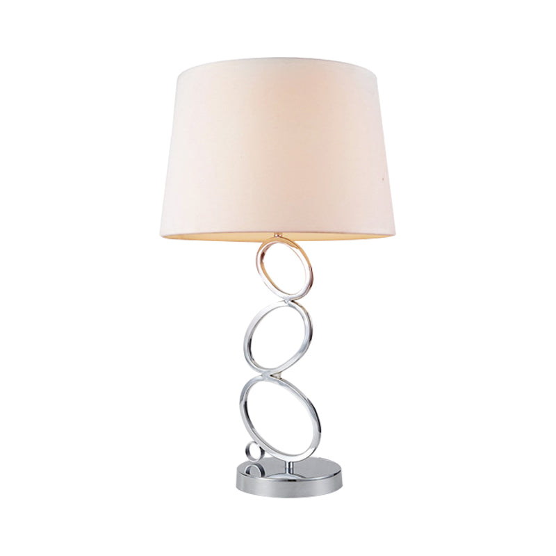 Traditional White Fabric Drum Desk Lamp - Bedroom Task Lighting With 1 Light And Ring