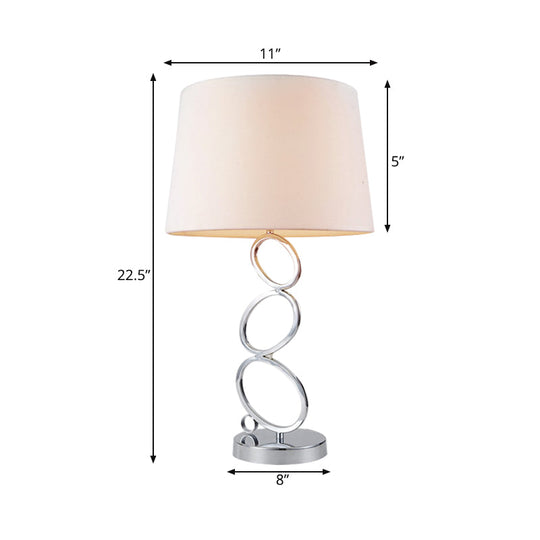 Traditional White Fabric Drum Desk Lamp - Bedroom Task Lighting With 1 Light And Ring