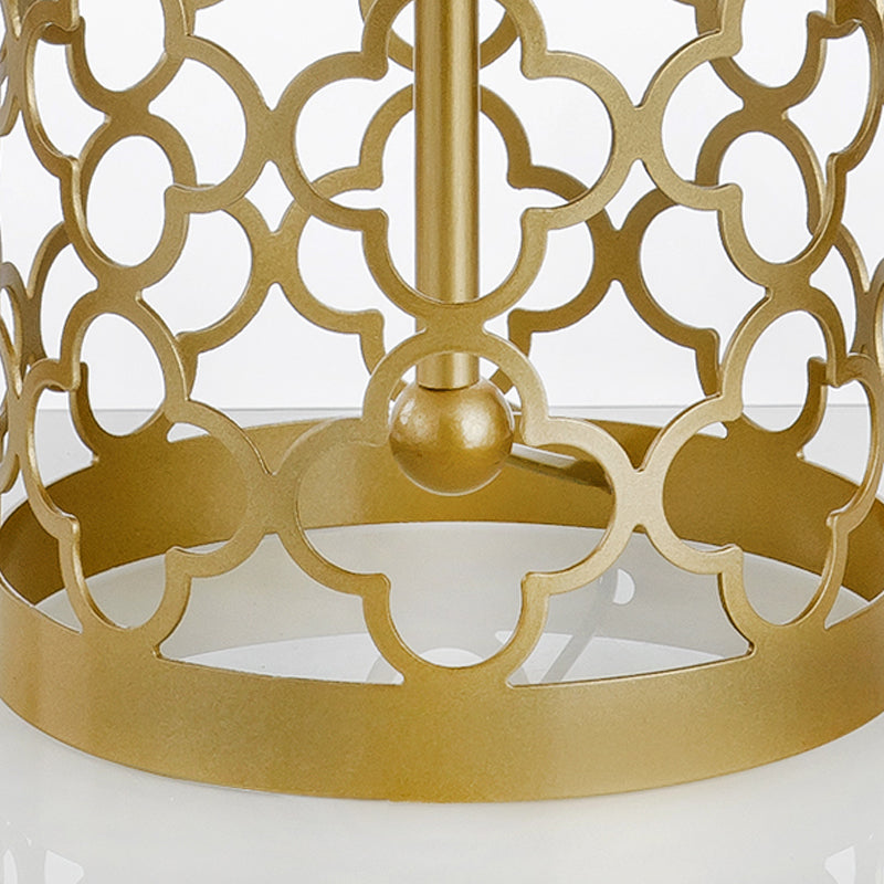 Gold Drum Fabric Task Lighting Bedroom Desk Lamp With Traditional Style And Cylinder Cage