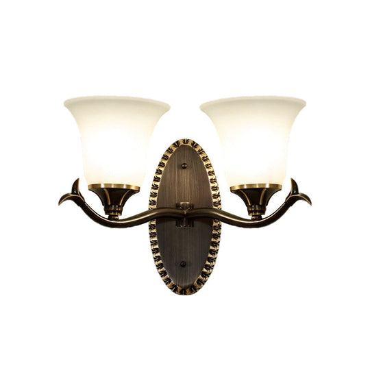 Vintage Style Bell Living Room Wall Light Sconce - Black Metal Lamp With White Glass Shade (1/2