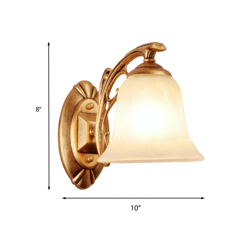 Traditional Gold Bell Wall Sconce With Frosted Glass Shade - 1-Light Metal Light For Living Room