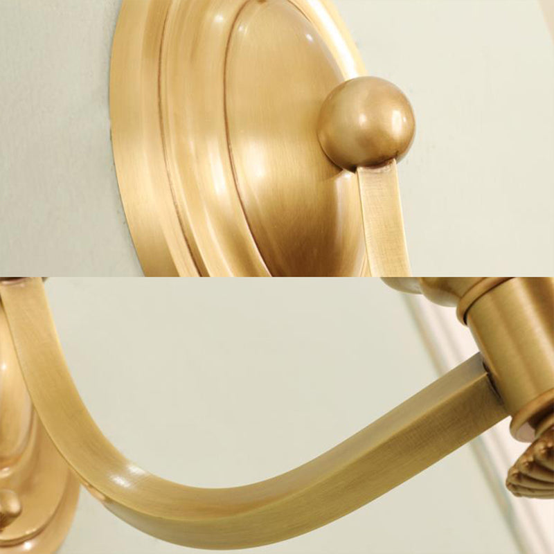 Traditional Wall Sconce With Brass Bell & White Glass Shade Mounted Curvy Metal Arm - Perfect For