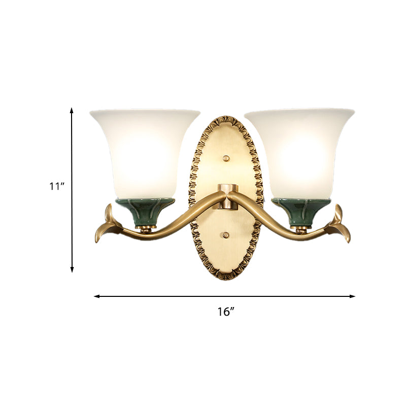 Vintage Brass Bell Sconce With Frosted Glass And Elliptical Backplate For Foyer Lighting