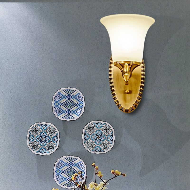 Frosted Glass Brass Wall Sconce With Vintage Light Fixture For Study 1 /