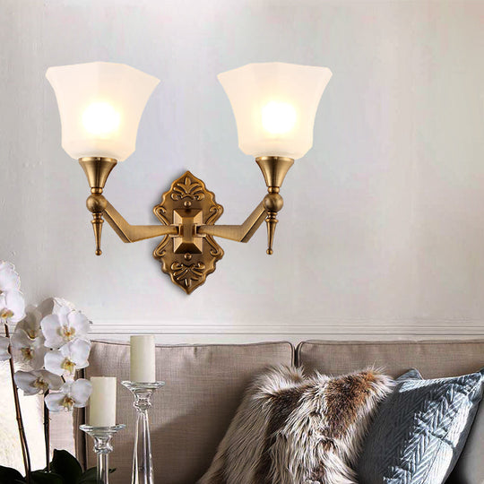 Traditional Flared Wall Sconce Light In Gold With Frosted Glass Shade For Bathroom 2 /