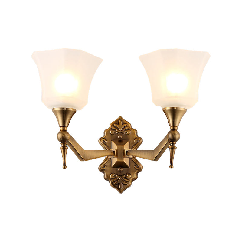 Traditional Flared Wall Sconce Light In Gold With Frosted Glass Shade For Bathroom