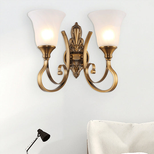 Retro Bell Wall Lamp - Sleek 2-Light Frosted Glass Sconce In Gold For Porch 2 /