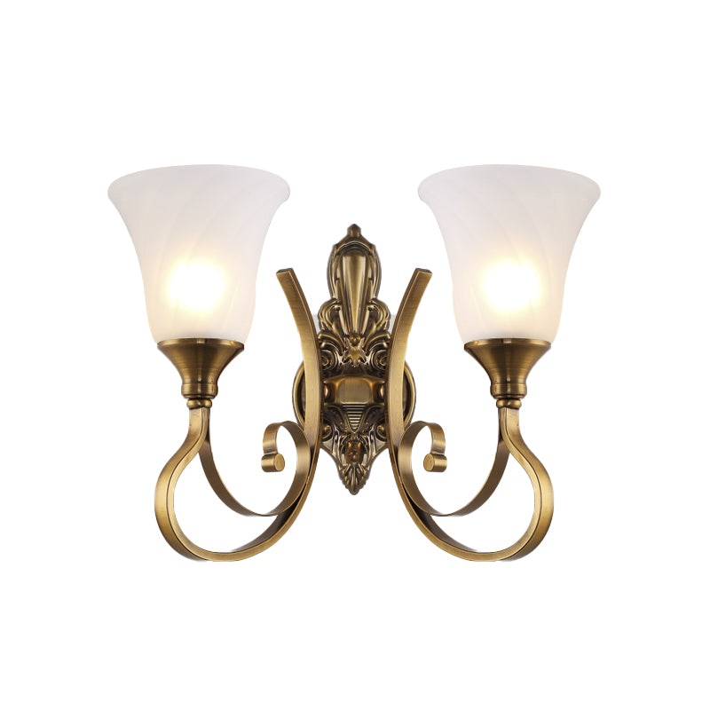 Retro Bell Wall Lamp - Sleek 2-Light Frosted Glass Sconce In Gold For Porch