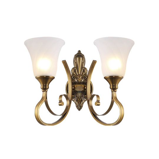 Retro Bell Wall Lamp - Sleek 2-Light Frosted Glass Sconce In Gold For Porch