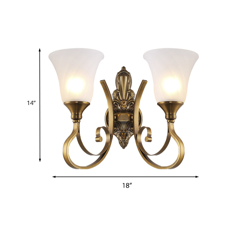 Retro Bell Wall Lamp - Sleek 2-Light Frosted Glass Sconce In Gold For Porch