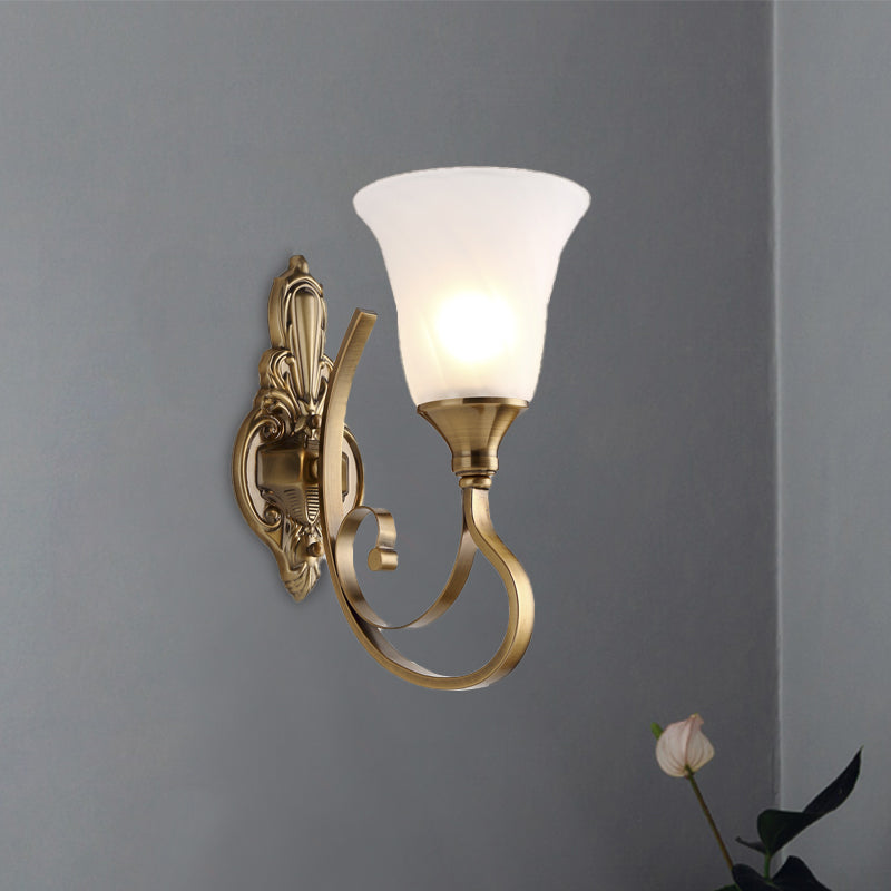 Retro Bell Wall Lamp - Sleek 2-Light Frosted Glass Sconce In Gold For Porch 1 /