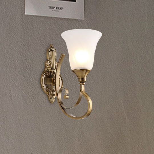 Retro Bell Wall Lamp - Sleek 2-Light Frosted Glass Sconce In Gold For Porch