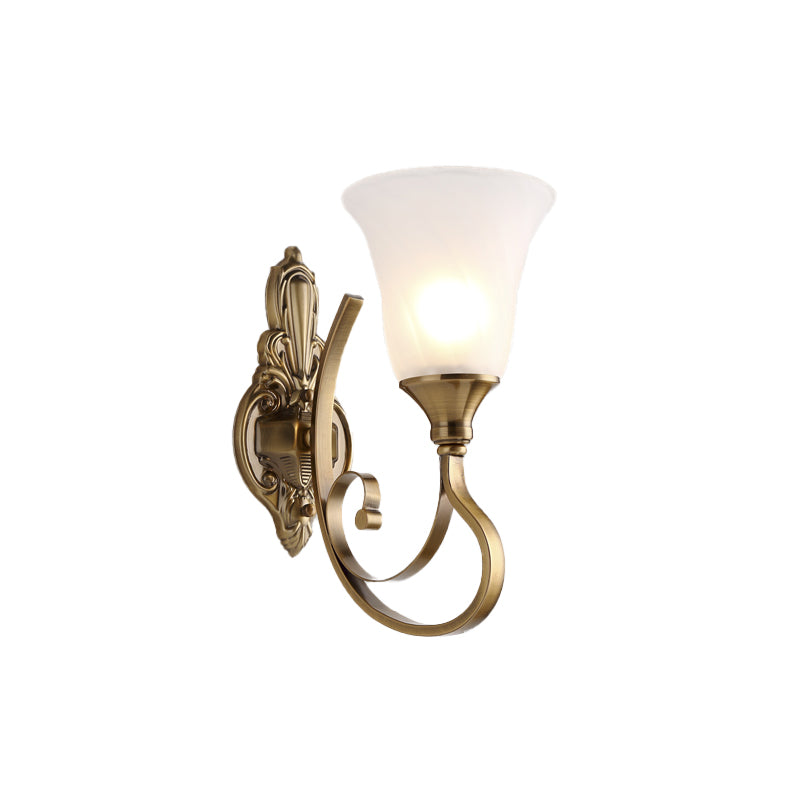 Retro Bell Wall Lamp - Sleek 2-Light Frosted Glass Sconce In Gold For Porch