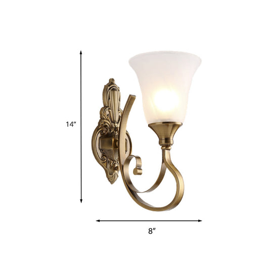 Retro Bell Wall Lamp - Sleek 2-Light Frosted Glass Sconce In Gold For Porch