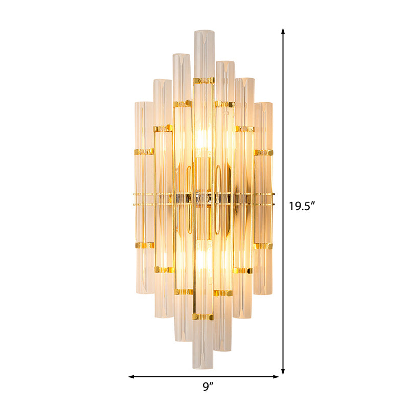 Contemporary Golden Wall Lamp With Clear Crystal Tubes - 2 Lights Living Room Fixture