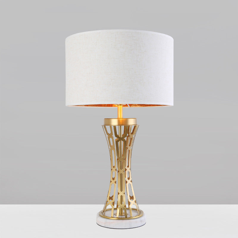 Traditional Fabric Drum Table Light - Gold 1 Ideal For Bedroom Task Lighting