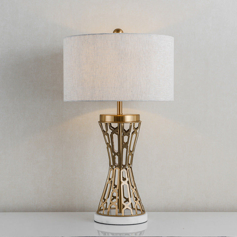 Traditional Fabric Drum Table Light - Gold 1 Ideal For Bedroom Task Lighting