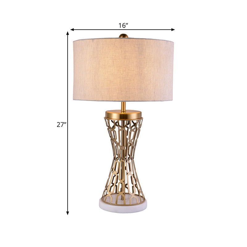 Traditional Fabric Drum Table Light - Gold 1 Ideal For Bedroom Task Lighting